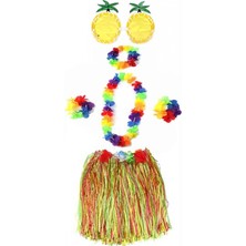 Marsilyan Yetişkin ve Çocuk Uyumlu Luau Aloha Hawaii Rengarenk 40 cm Etek Ananas Şekilli Gözlük Hawaii Kolye Renkli Taç ve 2 Adet Bileklik Seti (4887)