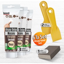 Badem10 (6'lı) Ahşap Tamir Seti Beyaz Renk (2 Adet) 125 ml Tamir Macunu + 2 Adet Spatula + Kübik Zımpara
