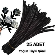 hyc heryerçiçeklenir 25 Adet Siyah Şönil, Çiçek Yapımına Uygun Tüylü Tel, 30 cm 6 mm