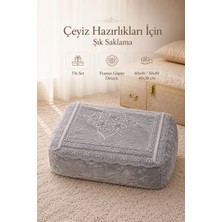 Higliving 3’lü Gül Çiçek Desenli Fransız Güpür Çeyizlik Hurç Seti Söz Nişan Gelin Seti 60X40/50X40/40X30