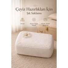 Higliving 3’lü Gül Çiçek Desenli Fransız Güpür Çeyizlik Hurç Seti Söz Nişan Gelin Seti 60X40/50X40/40X30