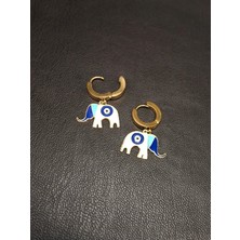 Han Ticarethane Altın Renk Nazar Boncuğu Çinili Fil Model Çelik Küpe