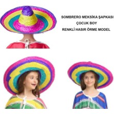 Hereveoyuncak Sombrero Meksika Şapkası Renkli Örme Hasır Çocuk Booy