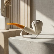 Goldenlight Meerschaum El Oyması Lületaşı Pipo Akrilik Ağızlıklı Özel Kabak Motifli Koleksiyonluk Pipo