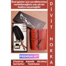 Wintoup #hediye Nostaljik Öğretmen Sevgili Eş Nişanlı Arkadaş Babalar Anneler Günü Okul Yıl Sonu Hediyelik Eskitme Deri Defterli Çok Şık Özel Kutulu Mürekkep 5 Farklı Uç Tüylü Kalem Divit Hokka Premium Set