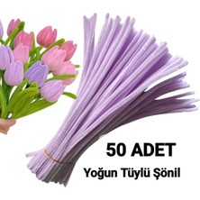 hyc heryerçiçeklenir 50 Adet Lila Şönil, Çiçek Yapımına Uygun Tüylü Tel, 30 cm 6 mm