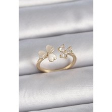 Mabelme Store Mey Ithalat® Pirinç Gold Renk Ayarlanabilir Zirkon Taşlı Kalp Beyaz Mineli Model Kadın Yüzük
