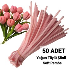hyc heryerçiçeklenir 50 Adet Açık Pembe Şönil, Çiçek Yapımına Uygun Tüylü Tel, 30 cm 6mm