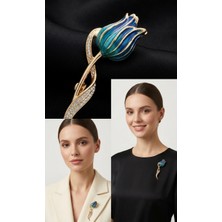 Woona Premium Renkli Zirkon Taşlı Çiçek Broş Royal Bloom