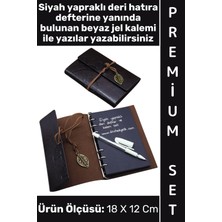 Wintoup #defter Okul Ders Ofis Günlük Not Ajanda Hatıra Anı Tutma Eş Sevgili Anneler Babalar Öğretmenler Günü Çok Şık Dekoratif Hediyelik Siyah Yapraklı Beyaz Jel Yazı Kalemli Deri Defter Özel Set