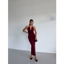 Aura Fashion Degaje Yaka Aksesuar Detaylı Midi Boy Elbise