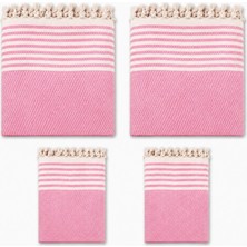Mandaş Pamuklu Kaymaz Hasır Dokuma Kolsuz Takım Koltuk Örtüsü (3+3+1+1) - Pembe