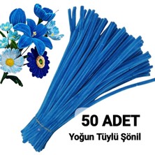 hyc heryerçiçeklenir 50 Adet Saks Mavi Şönil, Çiçek Yapımına Uygun Tüylü Tel, 30 cm 6 mm