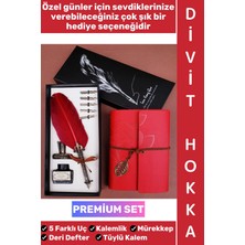 Wintoup #hediye Sevgili Eş Nişanlı Arkadaş Babalar Anneler Öğretmenler Günü Okul Yıl Sonu Nostaljik Hediyelik Eskitme Deri Defterli Çok Şık Özel Kutulu Mürekkep 5 Farklı Uç Tüylü Kalem Divit Hokka Premium Set