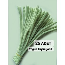 hyc heryerçiçeklenir 25 Adet Ada Çayı Yeşili Şönil, Çiçek Yapımına Uygun Tüylü Tel, 30 cm 6 mm
