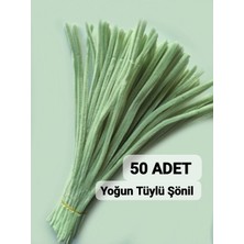 hyc heryerçiçeklenir 50 Adet Ada Çayı Yeşili Şönil, Çiçek Yapımına Uygun Tüylü Tel, 30 cm 6 mm