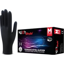  muayene medium pudrasız muayene eldiveni njoy nitril siyah eldiven (100 lü paket)