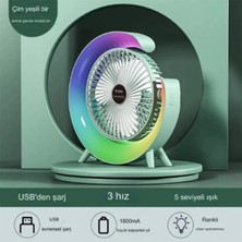 Hsc Bilişim Masaüstü Vantilatör USB Şarjlı Rgb LED Işıklı 3 Kademeli 180° Ayarlanabilir Soğutucu Fan Yeşil