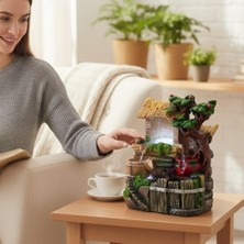 Keyfim Shop Dekoratif Ev ve Ağaç Tasarımlı Renkli LED Işıklı Su Şelalesi