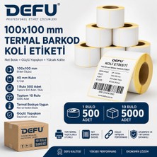 Defu 100X100 mm Termal Barkod Koli Etiketi 500 Lü 10 Rulo Toplam 5000 Adet 40MM Kuka