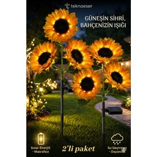 Eser Ticarett Güneş Enerjili Solar Bahçe Aydınlatması - 2'li Paket Dev Ayçiçeği LED Lamba - Su Geçirmez Dekoratif Bahçe
