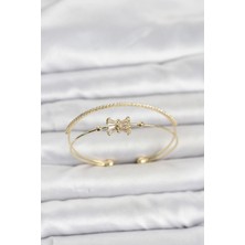 Mabelme Store Mey Ithalat® Pirinç Gold Renk Baget Zirkon Taşlı Objeli Kadın Bileklik