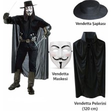 Vendetta Kostüm Seti - Şapka Maske Pelerin (120 Cm)
