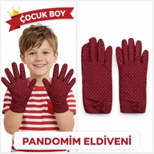 Çocuk Boy Pandomim Eldiveni Beyaz Puantiyeli Bordo Renk Gösteri Eldiveni 23 Nisan 19 Mayıs