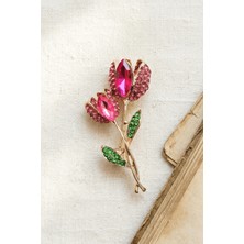 BB Bi Butik Shop Pembe Lale Buketi Taşlı Broş