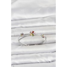 Mabelme Store Mey Ithalat® Pirinç Gümüş Renk Renkli Çiçek Model Kadın Bileklik