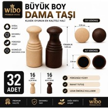 Wibo Büyük Boy Ahşap Dama Taşı 32 Adet Premium Dama Pulu 5.3 cm
