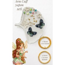 Armcuff Yapım Seti Flora Serisi Inci Detaylı Arm Cuff 25 Adet Boncuk 2 mm ve 0.30 mm Gold Tel Kol Bileziği