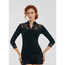 Mabelme Store Geniş Dantelli Patlı Uzun Kollu Elestan Bluz  2176