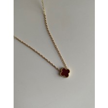 Owentis Çelik Gold Karnelyan ( Bordo) Ikonik Tek Motif Kolye -Kararma Yapmaz-