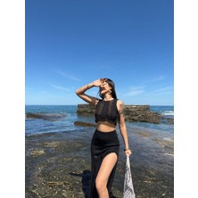Aura Fashion Kadın Plaj Bluz Etek Triko Takım
