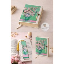 Renkli İzler Atölyesi Kitap Kılıfı ve Metal Kitap Ayracı Seti (Van Gogh Pembe Güllü Vazo)