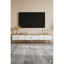 Yumedi Design TSA1897DBS - Elifa Tv Stand , Tv Sehpası 180CM Safirmeşe-Beyaz-Silver