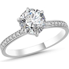 La Mia Felicita 925 Ayar Gümüş 7 Karat Moissanite Taşlı Tektaş Yüzük | Yüksek Işıltılı Premium Zarafet