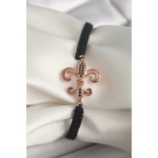 Mabelme Store Mey Ithalat® Pirinç Rose Renk Zirkon Taş Işlemeli Zambak Figür Asansörlü Makrome Model Kadın Bileklik