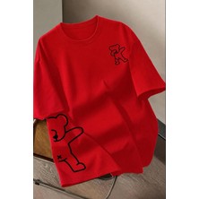 Oksit Ayıcık Baskılı Unisex Oversize Sokak Stili T-Shirt