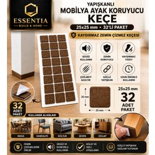 ESBH Yapışkanlı Mobilya Ayak Koruyucu Keçe 25X25 mm 32'li Paket – Kaydırmaz Zemin Çizmez Keçesi