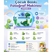 Azurtech Unicorn Çocuk Fotoğraf Makinesi Anında Baskılı Hd Dijital Kamera 2.4” IPS Ekranlı AM300-2