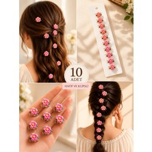 Herşey Nota Pembe Mini Gül Saç Küpesi 10’lu Set – Romantik Çiçek Detaylı Saç Aksesuarı