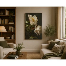 Othello Beyaz Şakayık Çiçekli Kanvas Tablo – Vintage Floral Dekoratif Duvar Tablosu