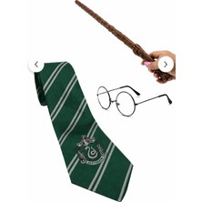 Harry Potter Slytherin Kravat Asa Gözlük Seti  Hogwarts Kostüm Aksesuarı