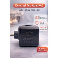 Bezos Blic Ftr-09 Akım Korumalı Çoklu Priz 4000W 16A USB ve Type-C Hızlı Şarj Özellikli Çoklayıcı Priz