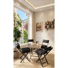 Sofmina Minderli Balkon Bahçe Mutfak Bistro Set Katlanır 4+1 Masa-Sandalye