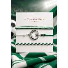 Crystal Atelier Yeşil Beyaz Ay Yıldız Makrome Taraftar Bileklik Seti El Yapımı Ayarlanabilir