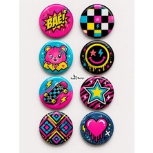 Punky Store 8 Li Set-11 Neon Pop Art Rozet Seti Renkli Skate Kawaii Y2K Desenli Broş Pin