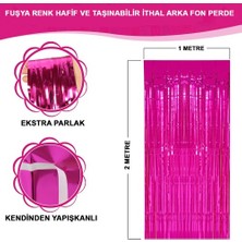 TeknoKapsül Ekstra Metalize Parlak Saçaklı Arka Fon Perde Fuşya